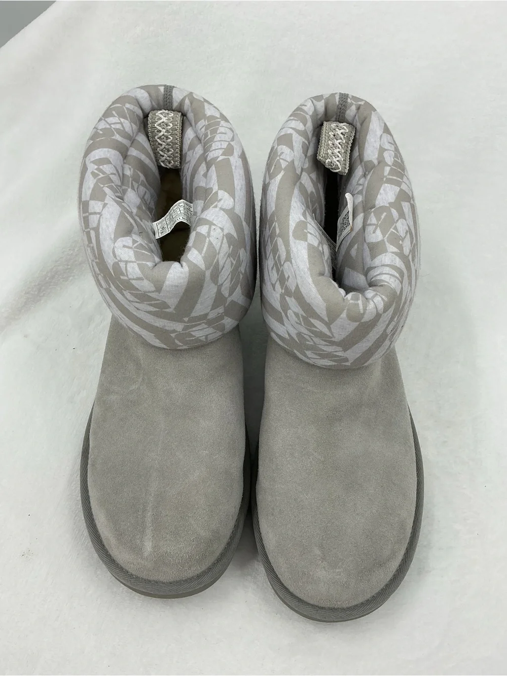 UGG Women's Light Gray Suede Ankle Boots with Patterned Padded Cuff B37